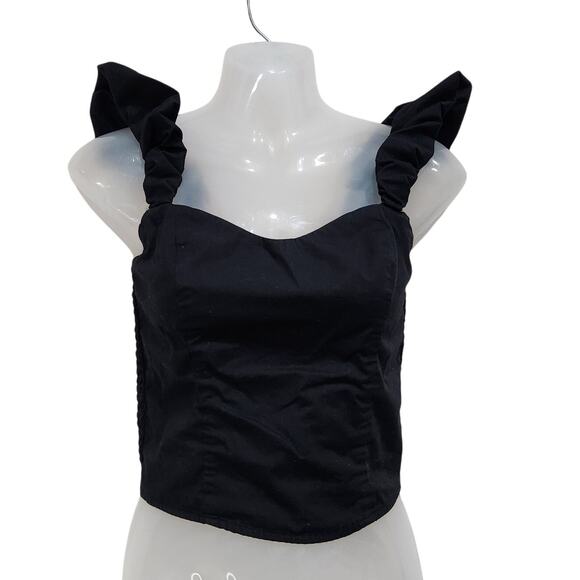 Abercrombie & Fitch Bare Slim Bubble Strap Poplin Top Sleeveless Black Size XS - Picture 1 of 8